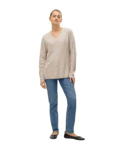 Vero Moda Damen Strickpullover Crewlefile mit V-Auschnitt