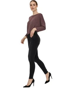 Vero Moda Damen-Jeans Skinny Fit Peach in Black Denim