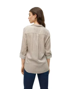 Vero Moda Hemdbluse Bumby mit braunen Streifen und Brusttaschen