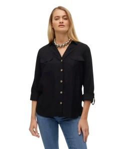 Vero Moda Hemdbluse Bumpy in Schwarz mit V-Ausschnitt