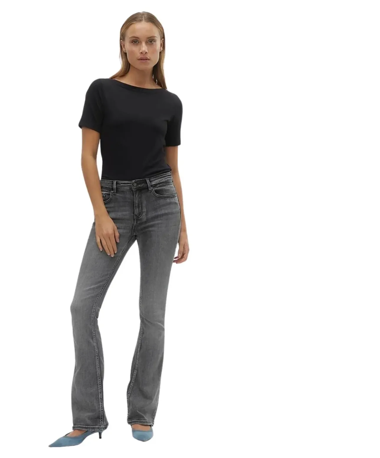 Vero Moda Jeans Flash in Grau mit ausgestelltem Bein