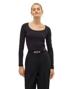 Vero Moda Langarmshirt in Schwarz mit U-Ausschnitt