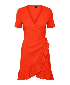 Vero Moda Minikleid Haya mit V-Ausschnitt in Orange