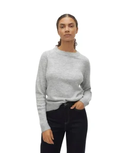 Vero Moda Pullover Filuca in meliertem Grau mit Rundhals