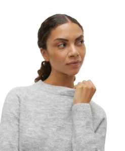 Vero Moda Pullover Filuca in meliertem Grau mit Rundhals