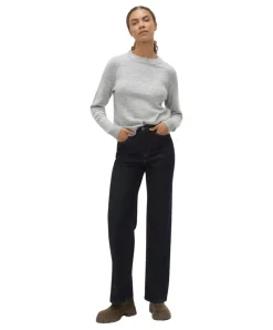 Vero Moda Pullover Filuca in meliertem Grau mit Rundhals
