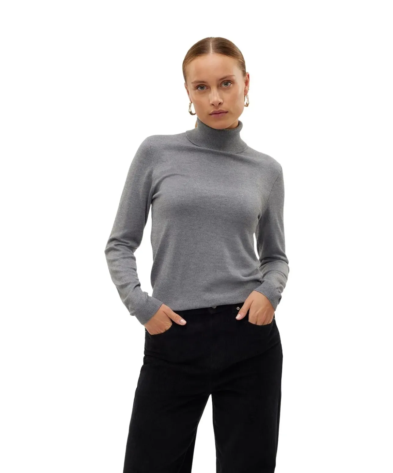 Vero Moda Strickpullover Iris in Grau mit Rollkragen