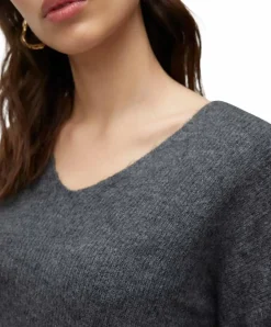Vero Moda Strickpullover Crewlefile mit V-Ausschnitt in Grau