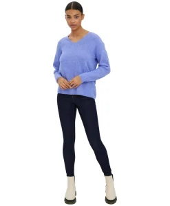 Vero Moda Strickpullover Crewlefile mit V-Neck in Blauviolett