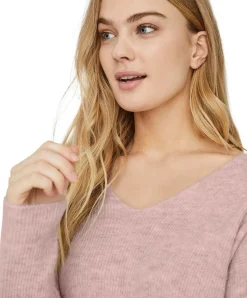 Vero Moda Strickpullover Crewlefile mit V-Neck in Rosa