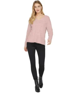 Vero Moda Strickpullover Crewlefile mit V-Neck in Rosa