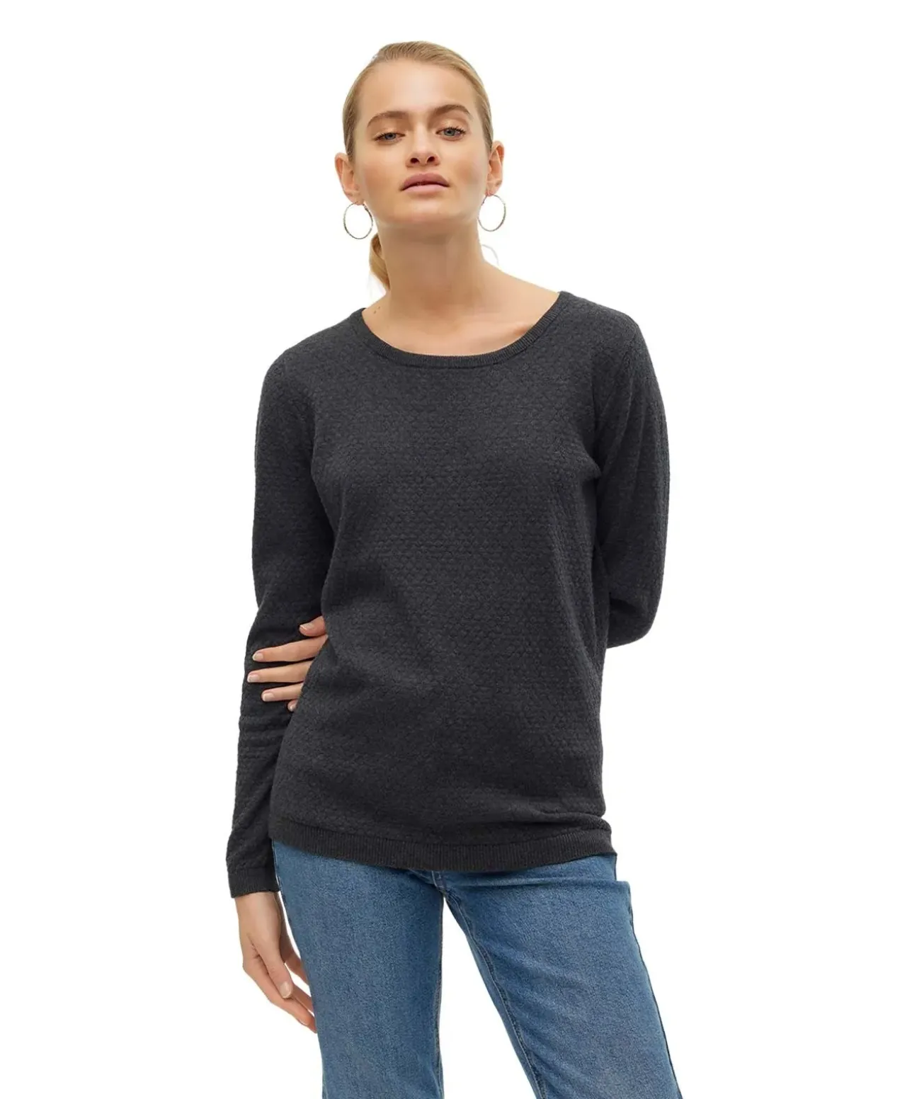 Vero Moda Strukturpullover aus grauer Bio-Baumwolle