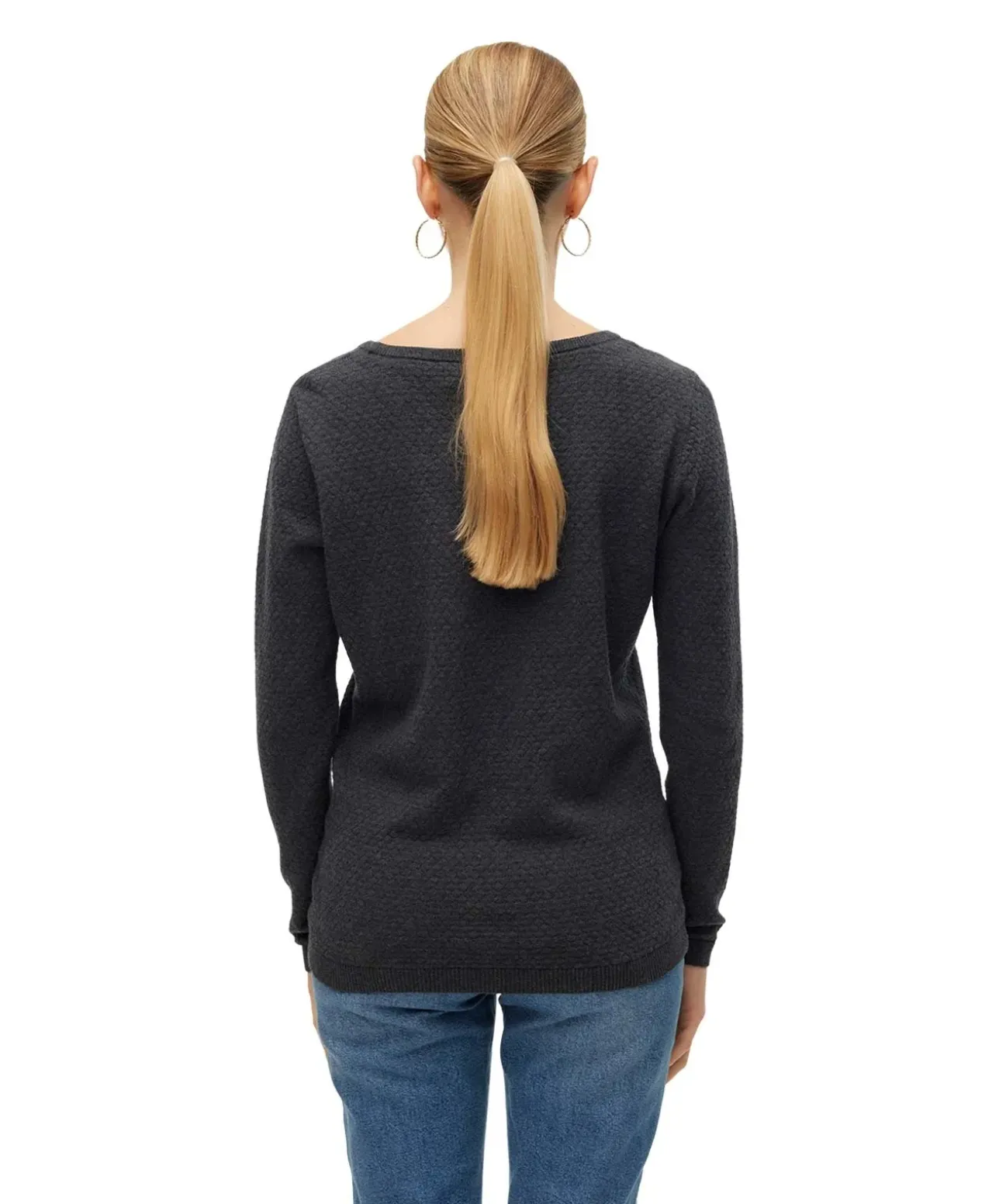 Vero Moda Strukturpullover aus grauer Bio-Baumwolle