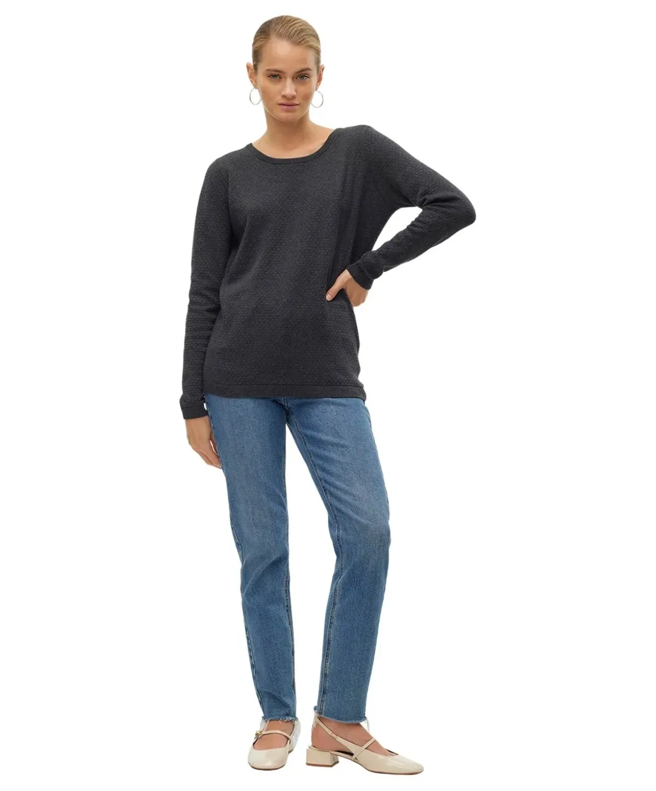 Vero Moda Strukturpullover aus grauer Bio-Baumwolle