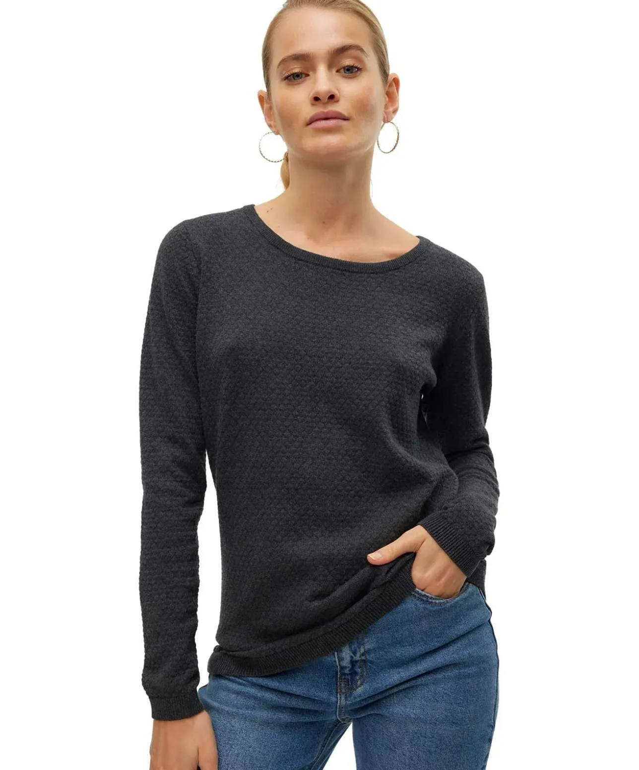 Vero Moda Strukturpullover aus grauer Bio-Baumwolle
