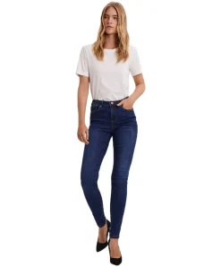 Vero Moda Tanya Skinny Jeans in Dark Blue Used-Optik