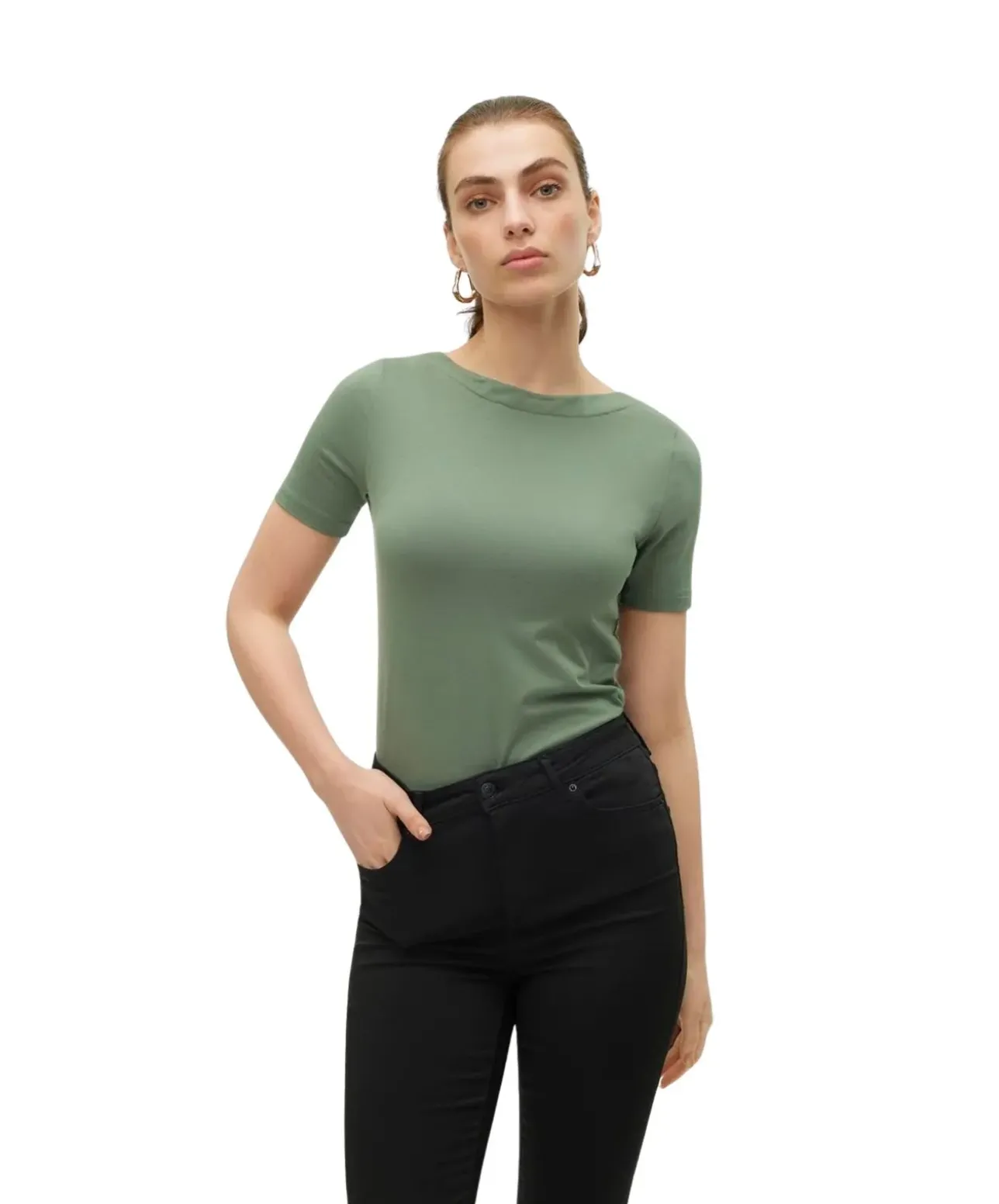 Vero Moda T-Shirt Panda mit U-Boot-Ausschnitt in Grün