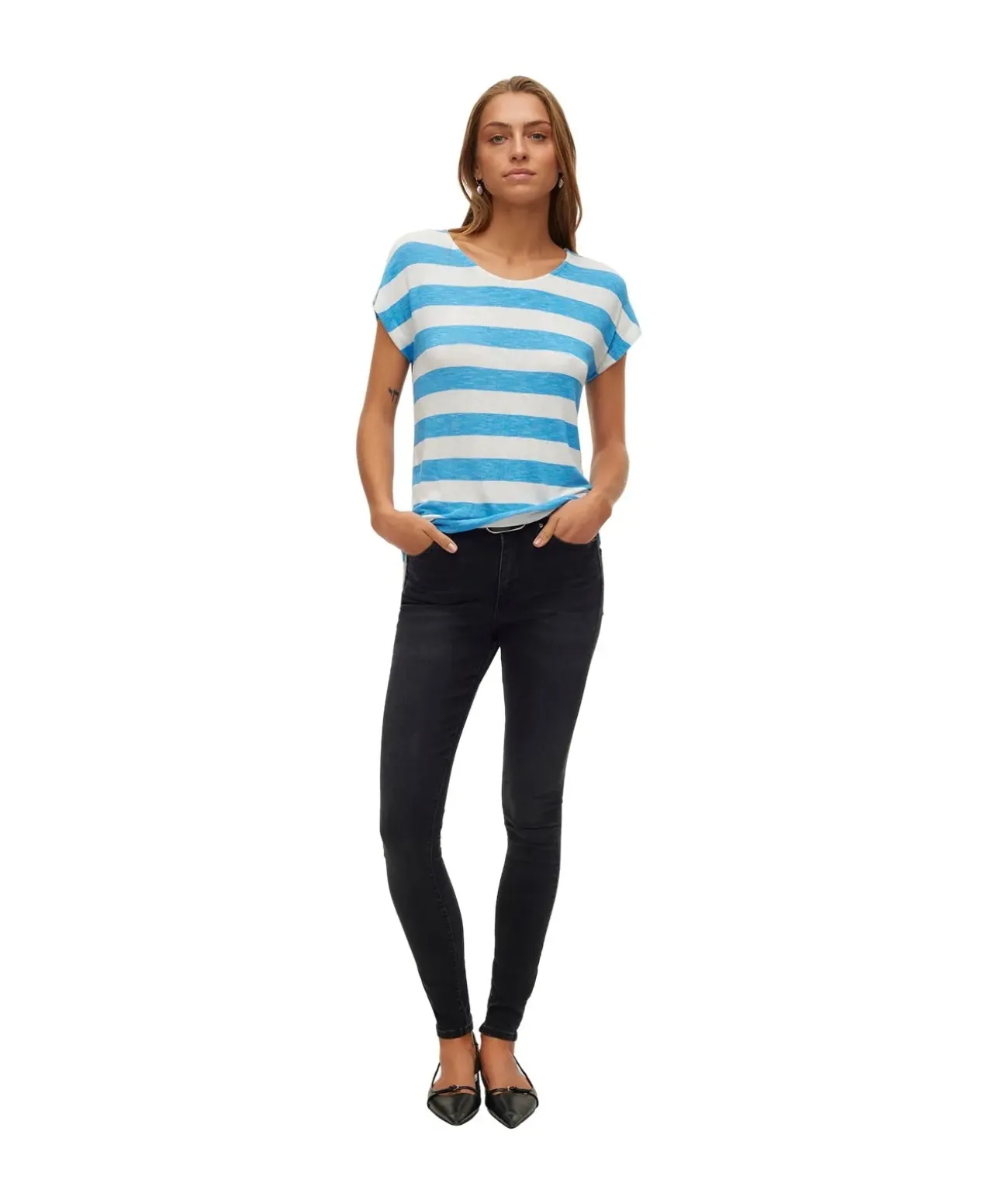 Vero Moda T-Shirt Wide in Azurblau mit Streifen