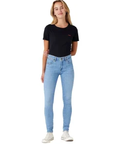 Wrangler Damen Jeans Skinny in Hellblau mit mittlerer Leibhöhe