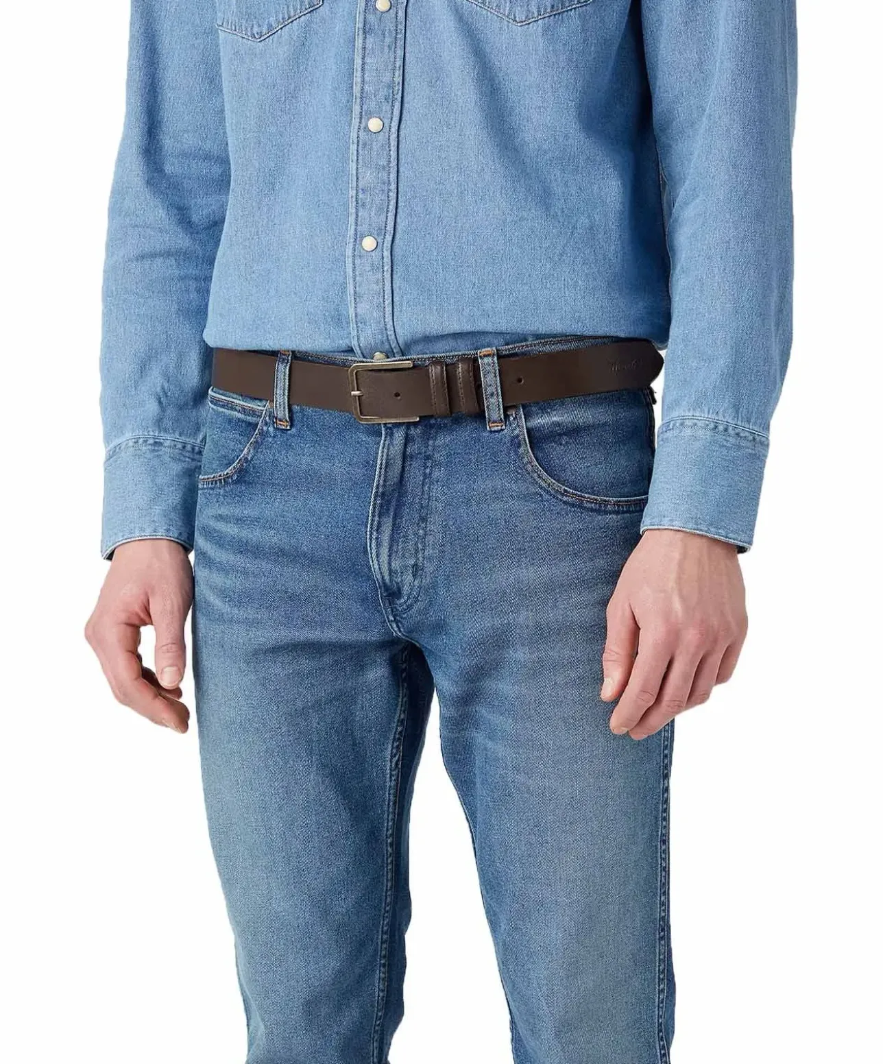 Wrangler Gürtel aus dickem Spaltleder in Dunkelbraun