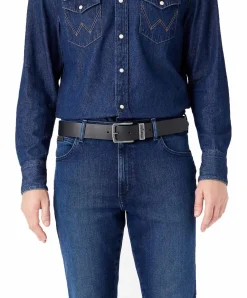 Wrangler Gürtel Metal Loop aus Rindspaltleder in Schwarz