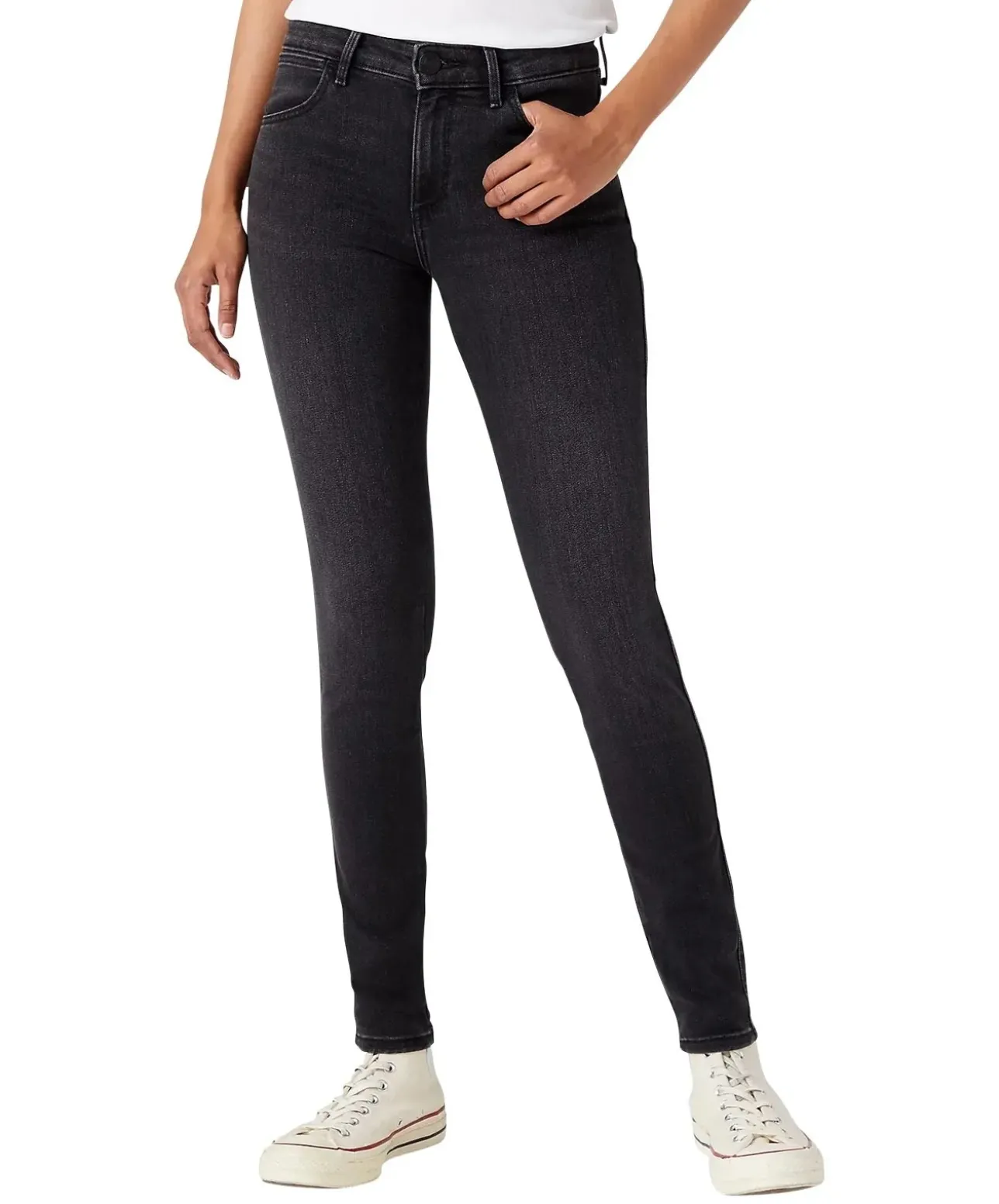 Wrangler Jeans Skinny Fit in schwarzem Soft Nights Denim