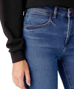Wrangler Jeans Skinny Fit mit High Rise in blauem Camellia