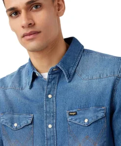 Wrangler Jeanshemd im Western Style in Stonewash