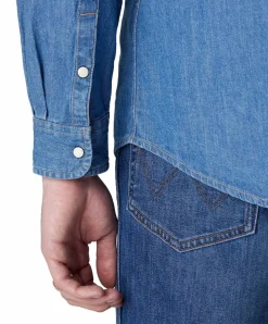 Wrangler Jeanshemd Western Shirt in blauem Mid Stone