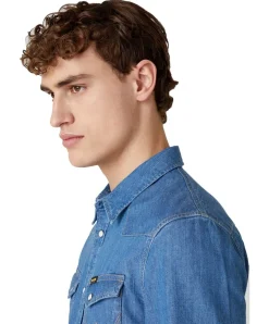 Wrangler Jeanshemd Western Shirt in blauem Mid Stone