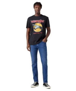 Wrangler Larston Jeans Tapered Fit aus blauem Stretch Denim