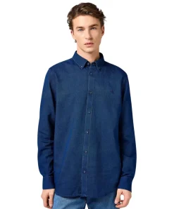 Wrangler Oxford Hemd in Indigo mit Button-Down-Kragen