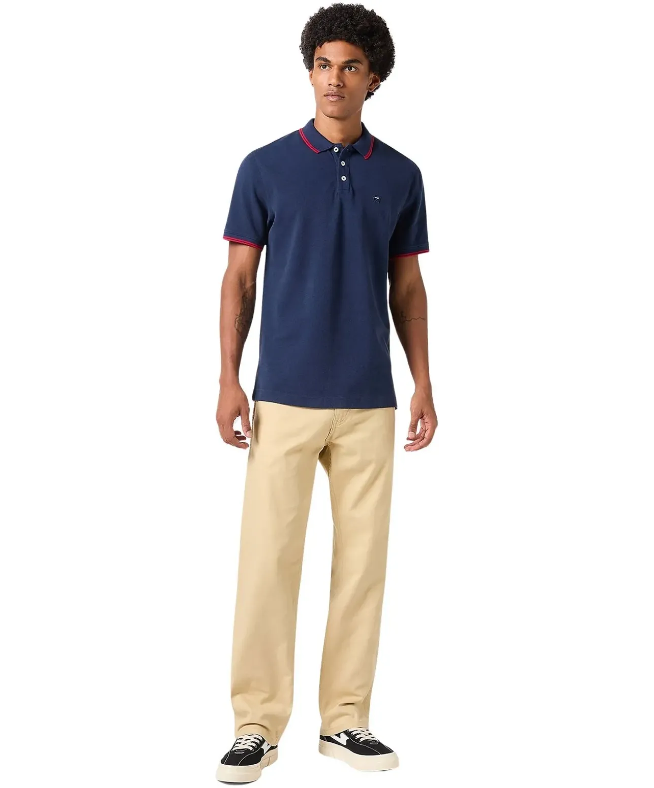 Wrangler Polo Shirt in Dunkelblau mit Drei-Knopfleiste
