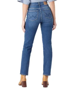 Wrangler Straight Jeans in blau mit mittelhohen Bund