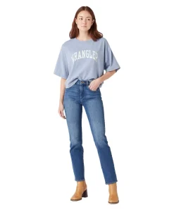 Wrangler Straight Jeans in blau mit mittelhohen Bund