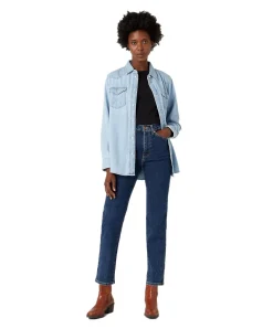 Wrangler Wild West Jeans mit hohem Bund in Stonewash